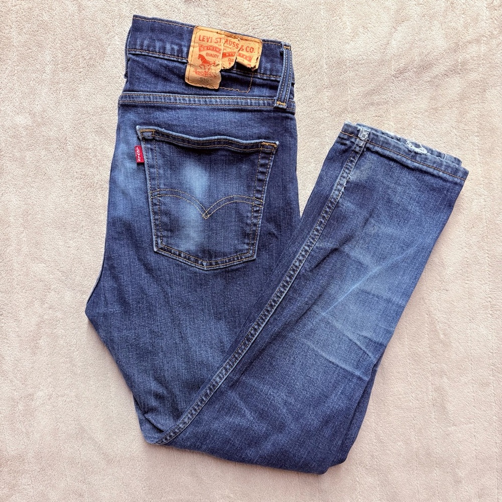 Levis 510 Jeans Mens 34x30 Straight Fit Distressed Blue Denim